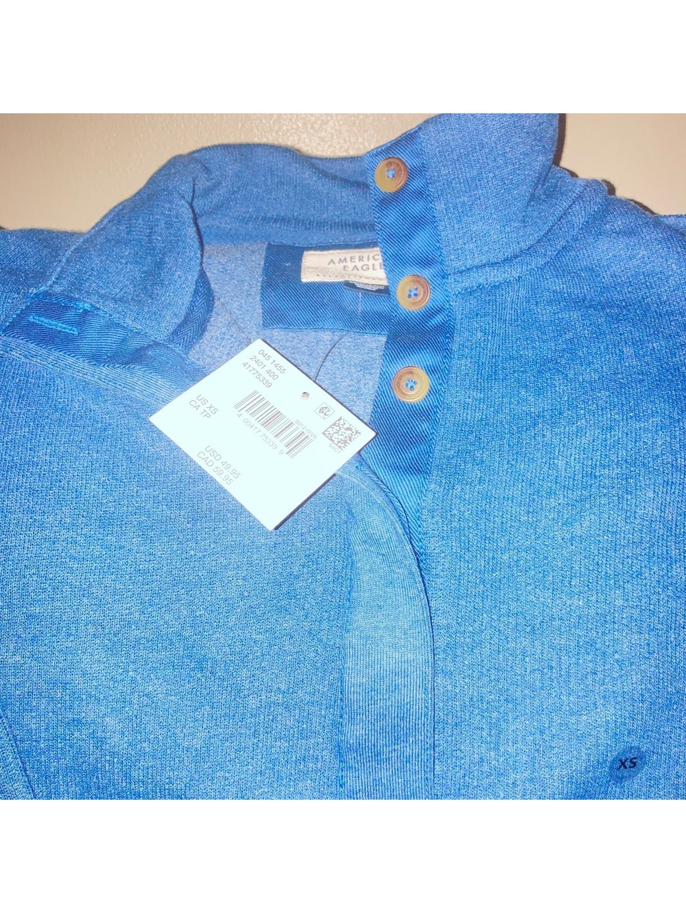American Eagle Blue Pullover Sweatshirt with Button Collar XS